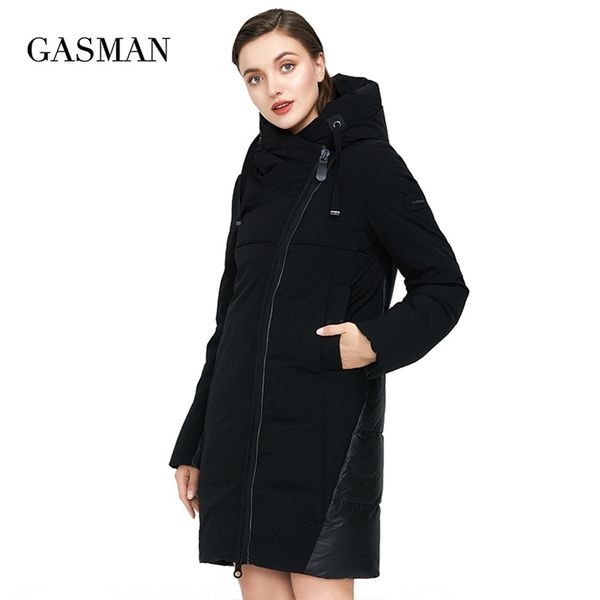 

gasman new fashion brand thick winter jacket women's down parka coat women female quality hooded mid-length warm coats 007 201217, Black