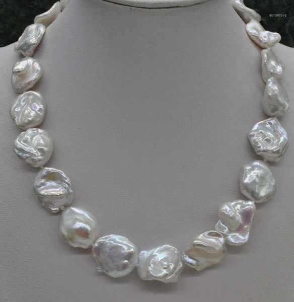 

natural rare white 18*20mm reborn keshi cultured pearl necklace 18" 0031, Silver