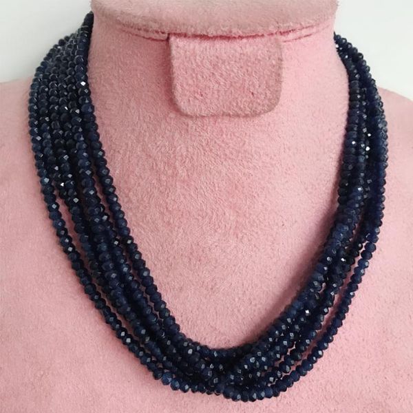 

six layers 3*4mm sapphires rubies emeralds natural stone necklace handmade cut small bead fashion jewelry gift for party, Silver