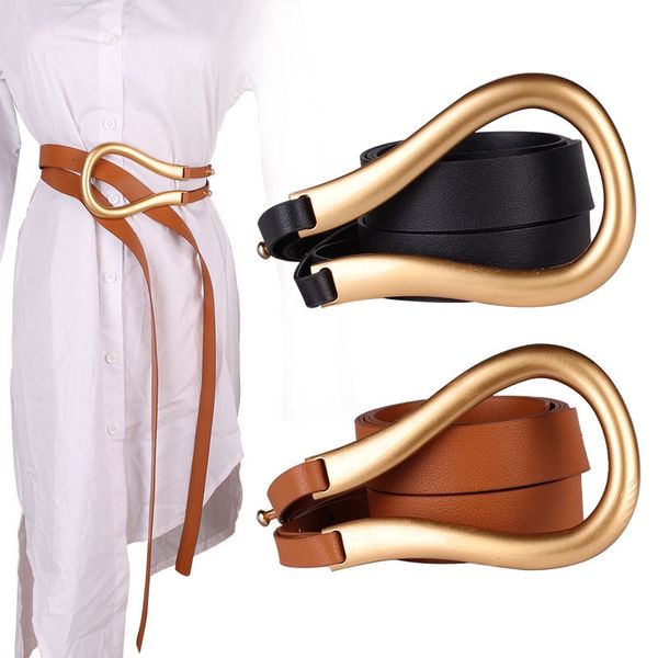 

ladies belt large metal buckle runway fashion double belt black, Black;brown