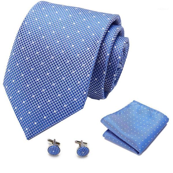 

bow ties designer polka dot 100% silk neckties for men 7.5cm wide business wedding handkerchiefs cufflinks set1, Black;gray