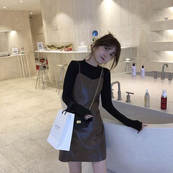 

early suit suspender autumn dress 2020 new women's light and mature suspender skirt elegant style leather skirt and two-piece suit dres, Gray