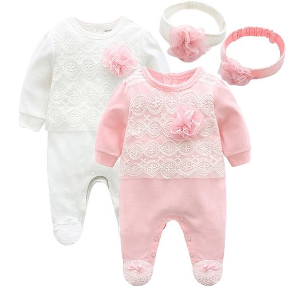 

newborn baby girl clothes autumn cotton lace baby romper jumpsuit long sleeve kids footed pajamas baby clothing 0 3 6 month t200706, Blue