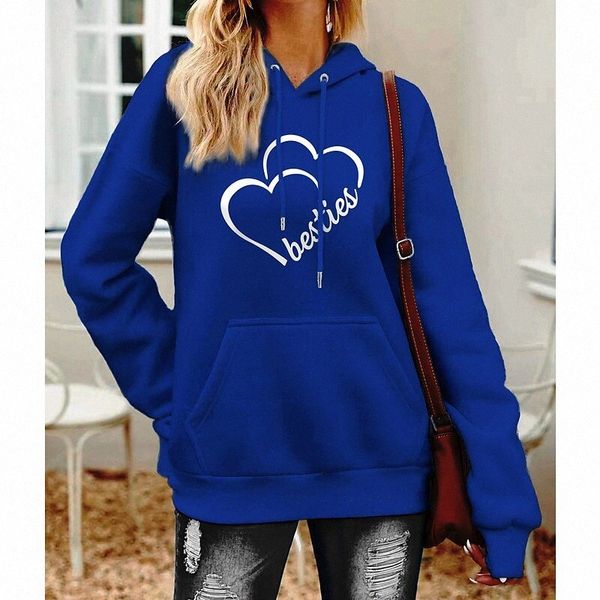 

women's hoodie sweatshirt heart text front pocket print casual sports weekend stamping active streetwear hoodies sweatshirts royal blue, Black
