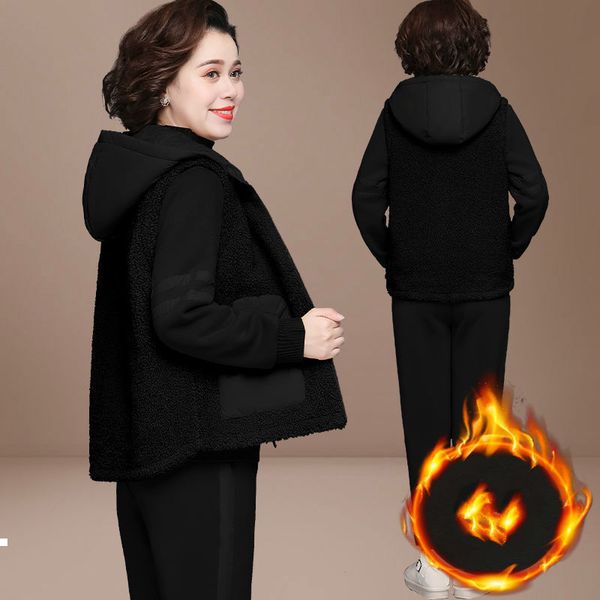 

middle 2021 new age in addition to velvet woman's tender thickening autumn winter fashion leisure sports three garments 4xl y491 suit o, Gray