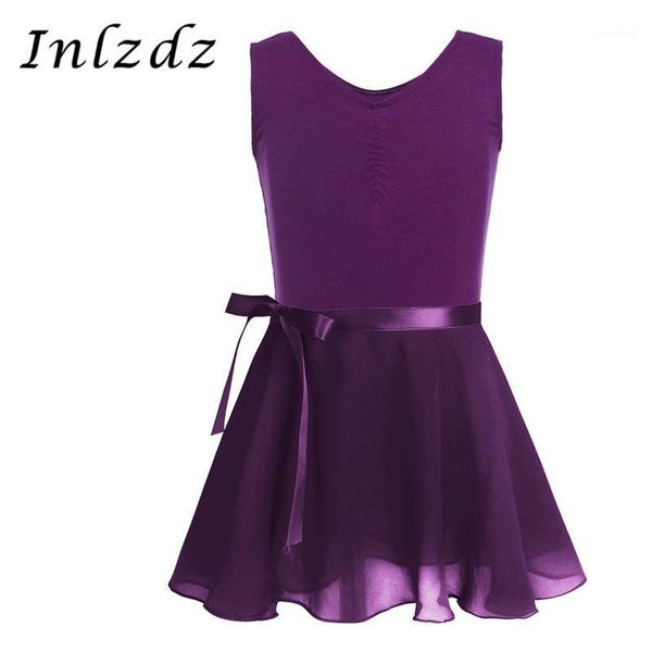 

stage wear kids girls ballet leotard dress gymnastics dance bodysuit with tied skirt outfit children's costume1, Black;red