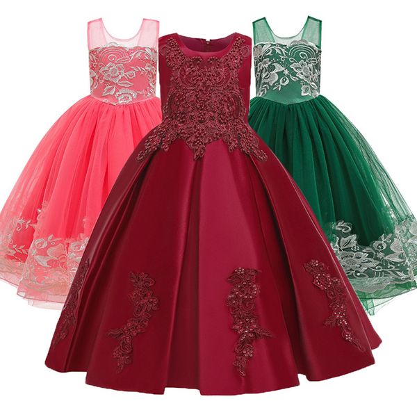 

teen kids dress flower long beading elegant birthday prom gowns dresses girl party kid evening bridesmaid princess dress t200709, Red;yellow