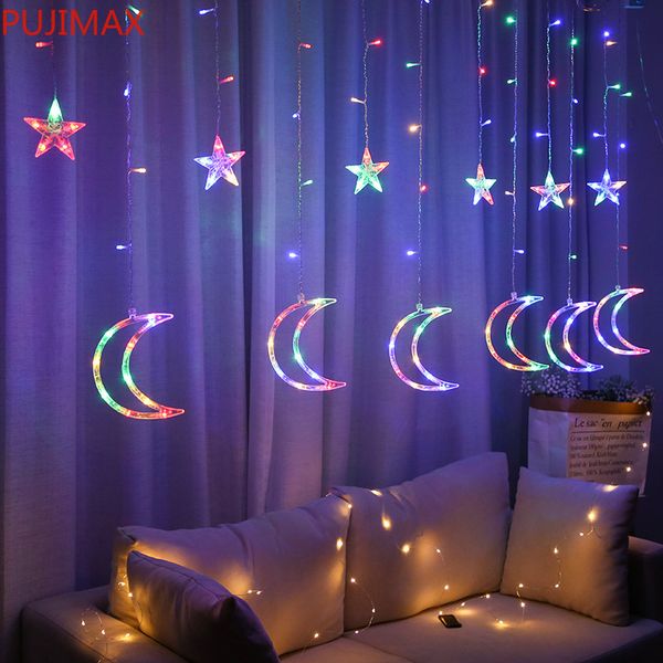 

220v eu plug 3.5m led moon star lamp fairy curtain light christmas garland string lights lamp for new year wedding decoration