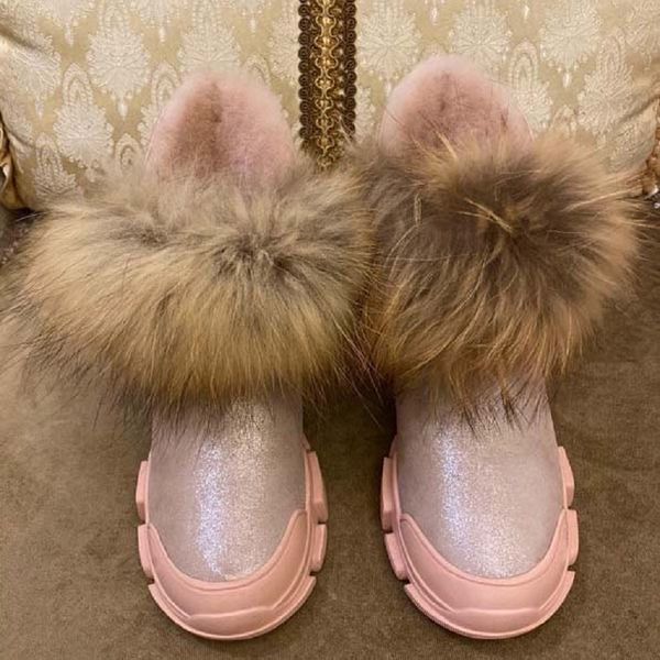 

2020 женщины boots зима снег сапоги замша натурального меха слайды кожа водонепроницаемый зимние теплый колено пинетки мода женская обувь ma, Black