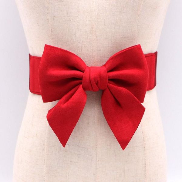 

fashion elastic belts for dress 50s 60s vintage women red white black ladies korean bow wide waist seal stretch strap waistband, Black;brown
