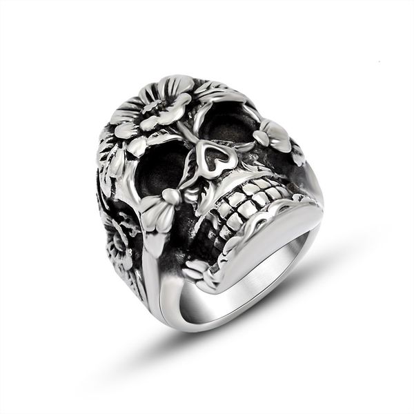 

jewelry trend flower skull fashion personality men's ring sa824, Slivery;golden