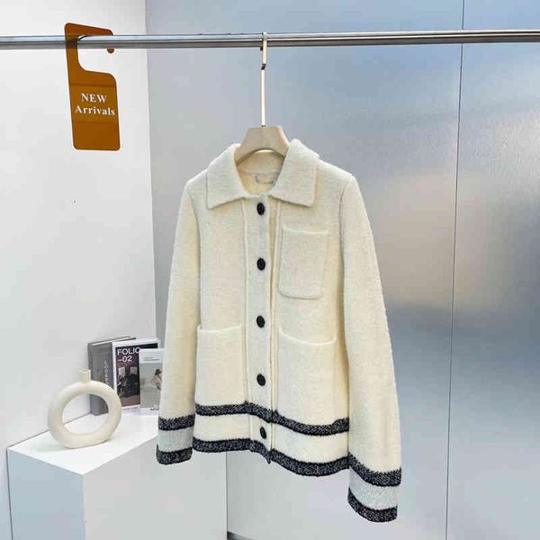 

women's sweaters d family autumn winter wool shirt collar letter cardigan temperament loose button jacket lwfb, White;black