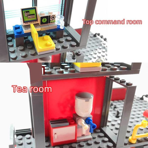 

300p ci пожарной станции строительных блоки, которые поддерживаются bricks пожарного цифры грузовика автомобили playmobil игрушка для детей