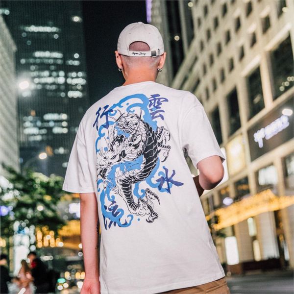 

sport rem europe and america ins short-sleeved chinese style dragon totem printing national tide bf wind short-sleeved cotton t-shirt