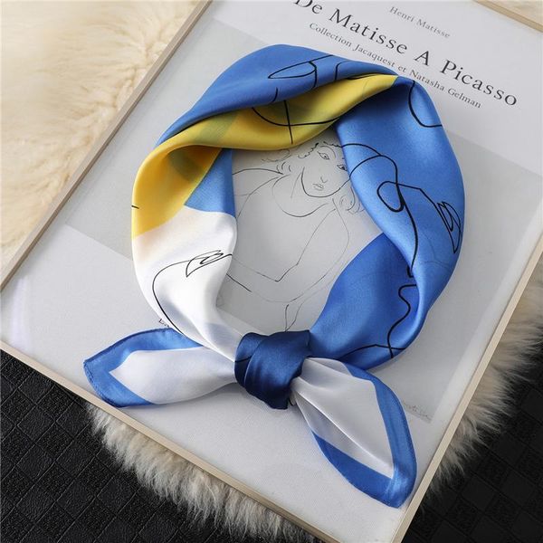 

design print square silk hair scarf for lady neck wraps striped foulard women bandana kerchief shawls wraps 2021 new, Blue;gray