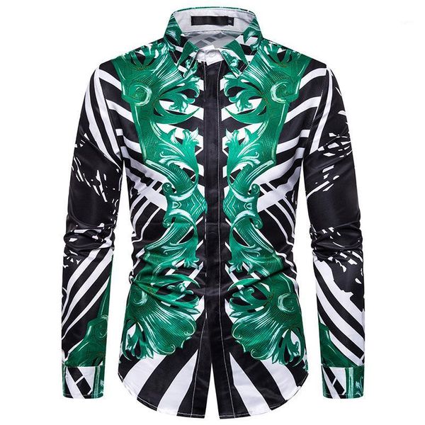 

fashion digital printing mens long sleeve linen floral shirt slim fit good quality streetwear dress shirts1, White;black