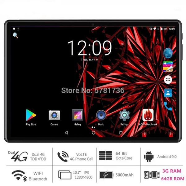 

2020 google android 9.0 pie 10 inch octa core tablet 4g/5g phone call 3g+64gb 1280*800 ips wifi tablets 10 10.1 youtube gps pad1