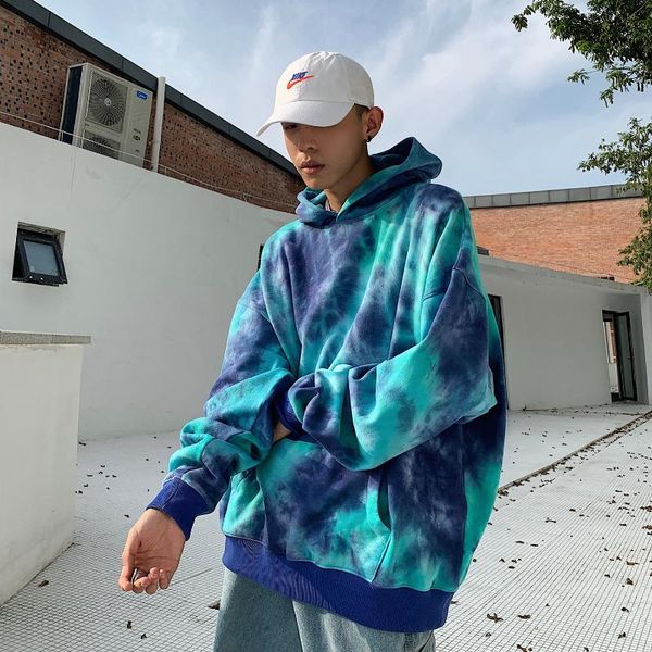 

men's hoodies & sweatshirts 2021 hip hop men fashion tie dyeing casual pullover blue autumn hoody streetwear popping, Black