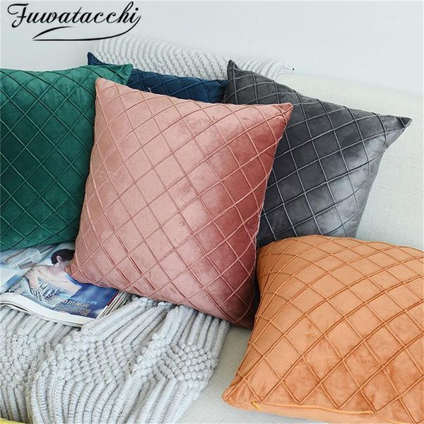 

fuwatacchi nordic contracted cushion cover funda cojin with grid velvet pillow cover bedroom sofa decoration pillow case 30x50cm1