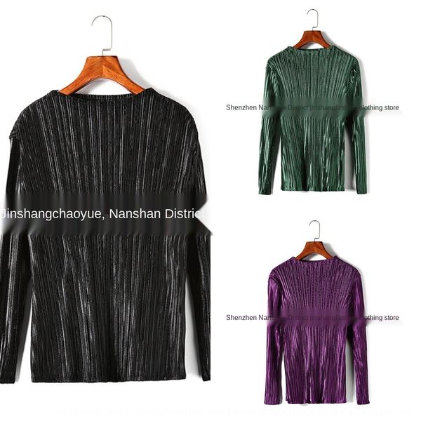 

гофрированный осень зима твердый топ shortst футболка shortst-рубашка с длинным рукавом miyake простого эластичного тонкого бархата случайны, White