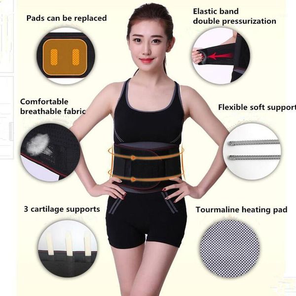 

waist support adjustable sport accessories back brace belt double adjust pain relief magnetic therapy for gym1, Black;gray