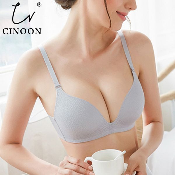 

cinoon gather bras for women push up lingerie seamless bra wire bralette backless plunge intimates female underwear lj200815, Red;black