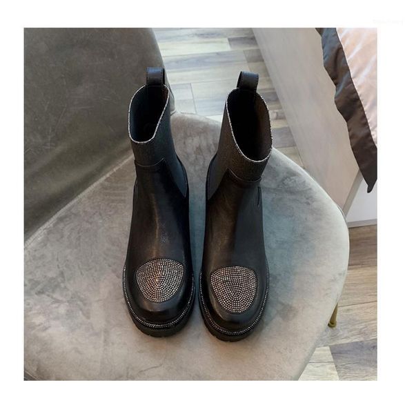 

ins genuine leather women ankle boots fashion platform warm fur high heel winter shoes woman casual footwear size 34-411, Black