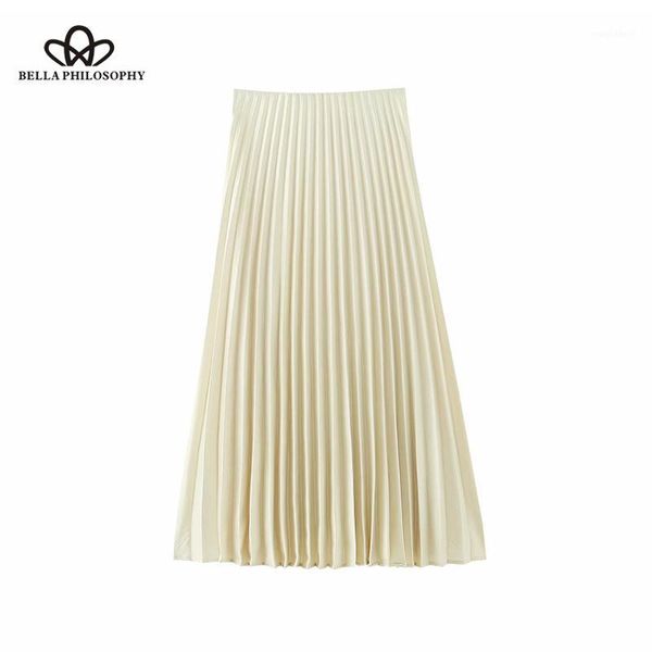 

herstory 2020 women metallic pleated vintage organ skirt solid high waist office lady skirts female casual a-line skirts1, Black