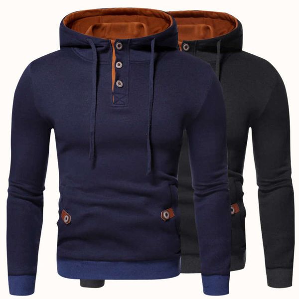

men's new autumn / winter 2020 open tube design button decoration hooded sweater men's coat, Black