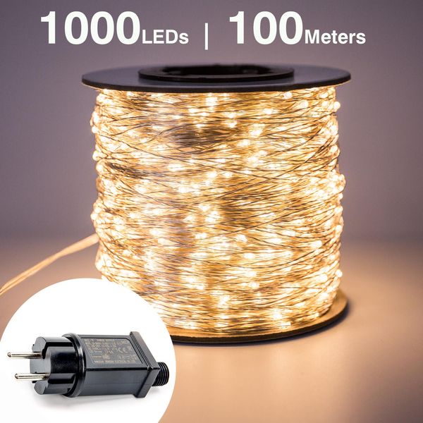 

100m 1000 led silver wire fairy гирлянды wateproof plug in адаптер для дерева открытого рождественского праздника свадебных украшения кпт sq