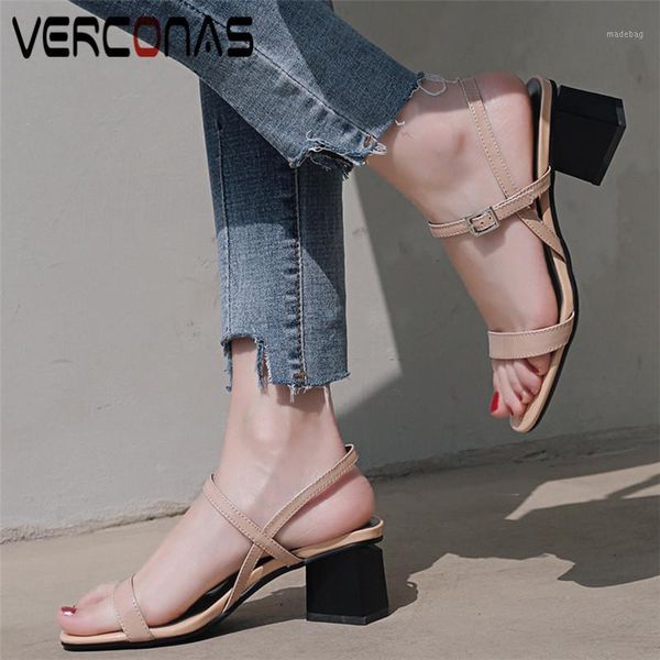 

sandals verconas women 2021 lace up arrival high heeled concise square toe working shoes summer woman1, Black