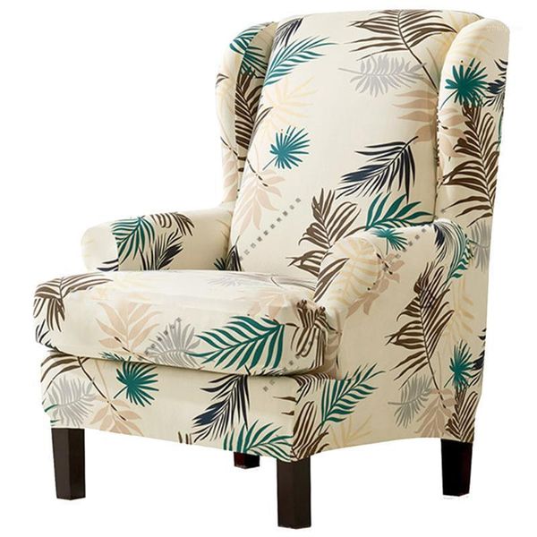 

2pcs/set modern furniture replacement protective cover leaves printed removable elastic decorative wing chair slipcover simple1