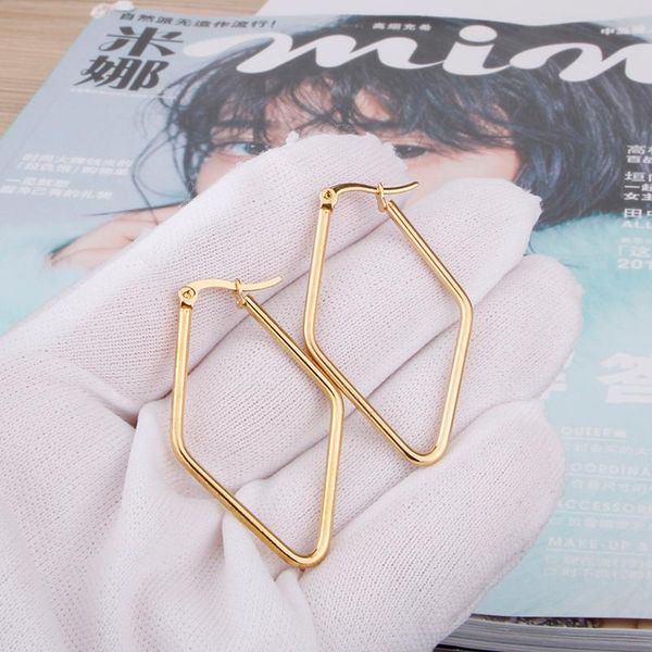 

hoop & huggie gold color earring for women square ear accessories rhombic party stainless steel fashion jewelry e0168, Golden;silver