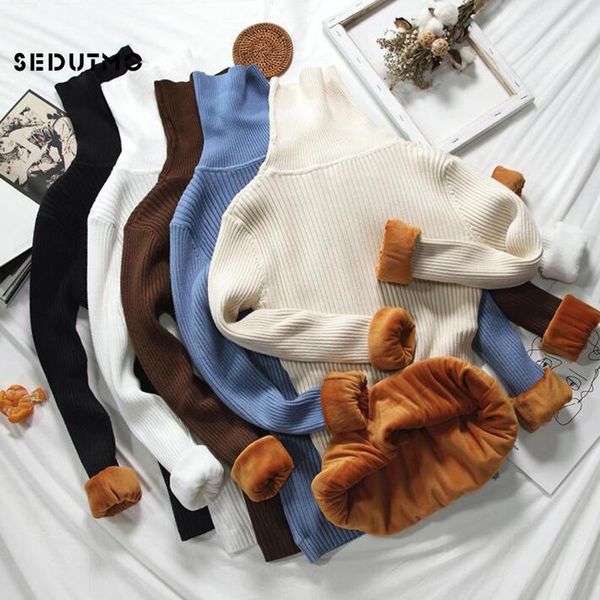 

women's sweaters sedutmo winter thick velvet women sweater pullovers turtleneck warm knitted jumper slim basic black ed6801, White;black