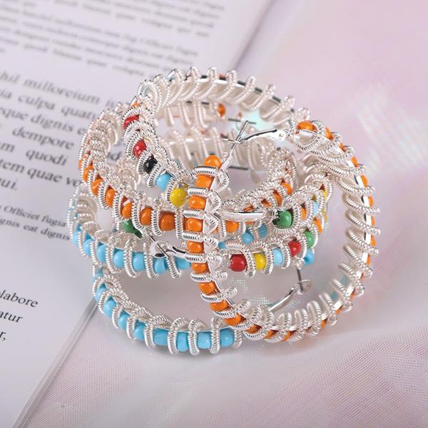 

hoop & huggie europe and america personality joker metal earring for woamn jewelry color rice bead creative ring, Golden;silver