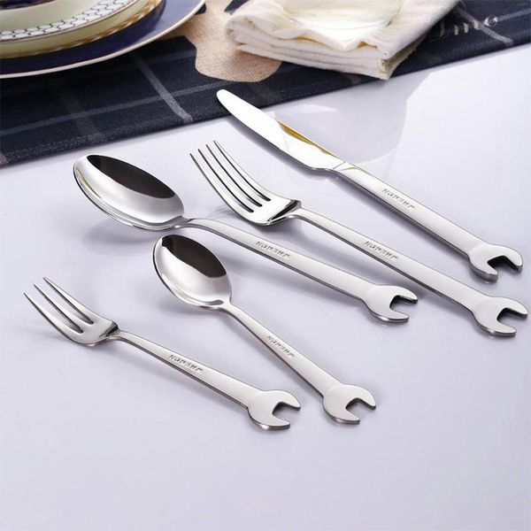 

forks creative wrench shape fork 304 stainless steel dinner spoon coffee cutlery set tableware family camping kitchen accessories