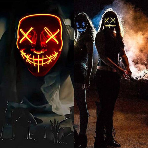 

maske halloween mask light led up party masks neon maska cosplay mascara horror mascarillas glow in dark masque luminous toy