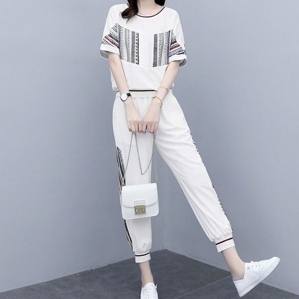 

напечатанный досуг костюм 2020 летняя женщина печатных два-piececasual два-piecenew мода спортивного костюм корейской версии простой свободн, Gray