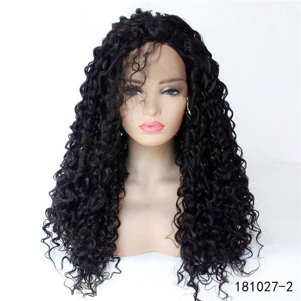 

hd transparent full synthetic lace frontal wig black afro kinky curly simulation human hair lacefront wigs 181027-2, Black;brown