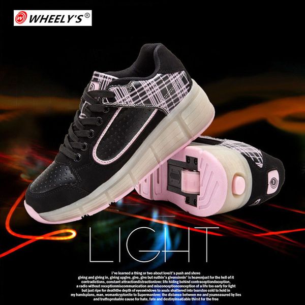 

luminous wheels shoes for boys girls light up with wheel casual kids children glowing sneakers, Black;red