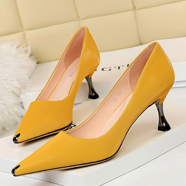 

new metal pointed toe design ladies pumps fashion professional high heels shallow mouth low heel womens shoes sexymultifunction, Black