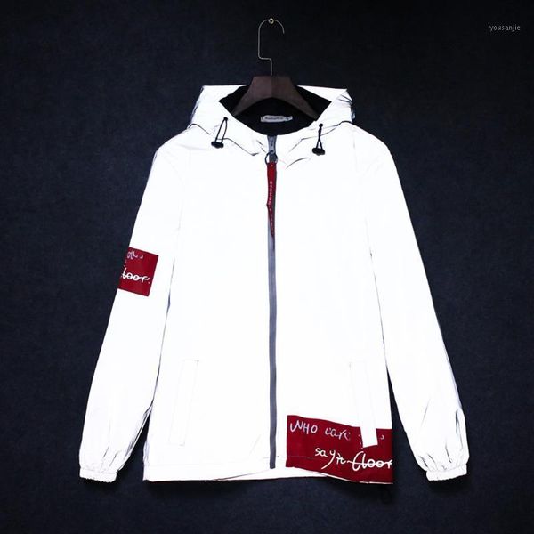 

men jacket casual hip hop windbreaker reflective jacket tide brand men and women lovers coat hooded fluorescent couple clothing1, Black;brown