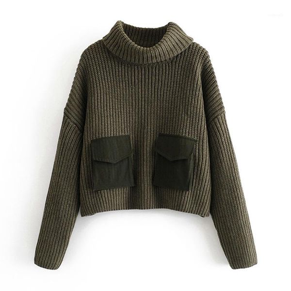 

harada pockets patchwork sweaters women fashion loose turtleneck sweater women elegant long sleeve sweaters female ladies ka1, White;black
