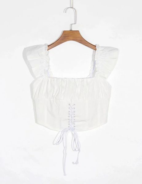 

new european and american bandage strap women's 2021 summer waist fold vest gio2, White