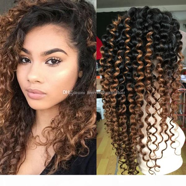 

kinky curly wig ombre malaysian lace front wigs full lace human hair wigs for black women 1b 30 afro kinky curly wig, Black;brown