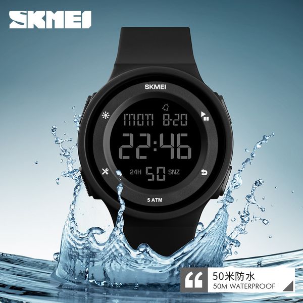 

skmei outdoor sports silicone band couple electronic watch multi-functional waterproof thin fashion student watch, Slivery;brown