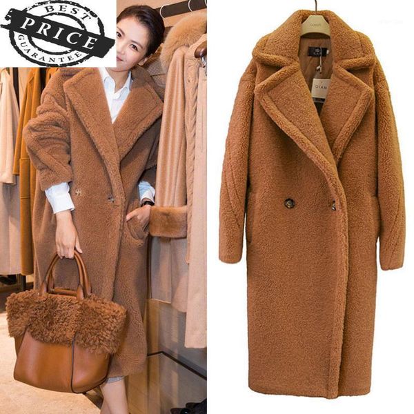 

quality high 2021 thick new warm faux fur coats women solid oversize loose lambswool female winter long teddy jackets clothes1, Black