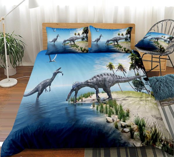 

3d dinosaur duvet cover set tropical beach bedding set dinosaur home textiles blue quilt cover tree king dropship kids boys