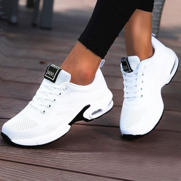 

women lightweight sneakers air cushion ladies trainers basket tenis casual white platform flat sneakers breathable mesh comfort 201109, Black