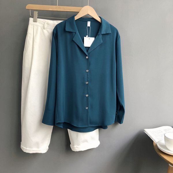 

2021 new korean spring urban leisure commuting solid retro-french small lapel with low v short sleeve female shirt 564c, White